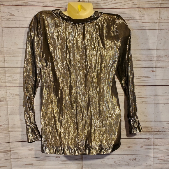 Like New J Crew Gold Silk Metallic Blouse - Picture 5 of 7